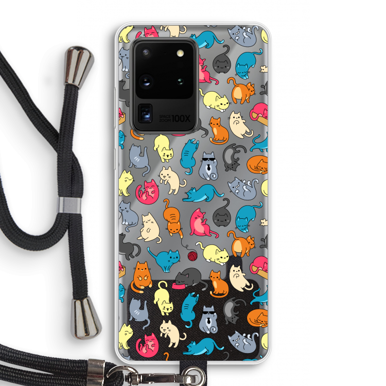 Kleurrijke katten: Samsung Galaxy S20 Ultra Transparant Hoesje met koord