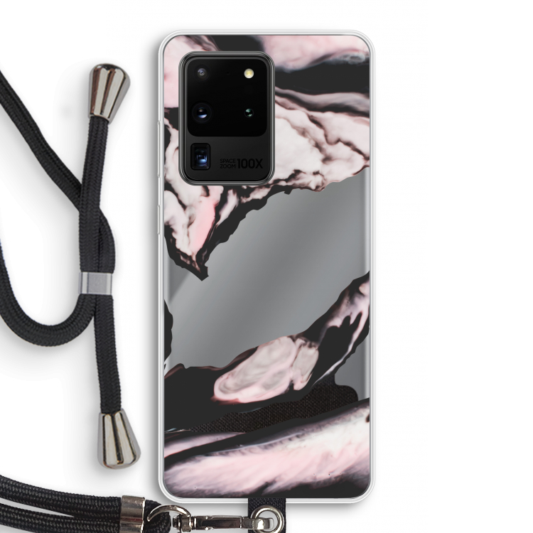 Roze stroom: Samsung Galaxy S20 Ultra Transparant Hoesje met koord