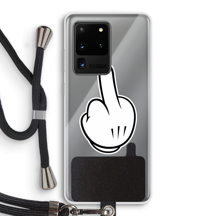 Middle finger black: Samsung Galaxy S20 Ultra Transparant Hoesje met koord