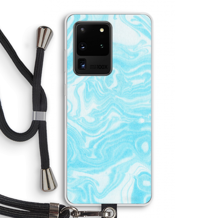 Waterverf blauw: Samsung Galaxy S20 Ultra Transparant Hoesje met koord