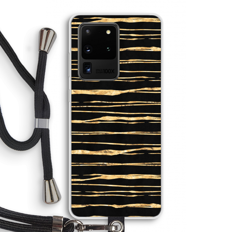 Gouden strepen: Samsung Galaxy S20 Ultra Transparant Hoesje met koord