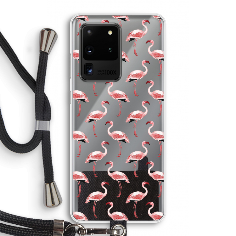 Flamingoprint groen: Samsung Galaxy S20 Ultra Transparant Hoesje met koord