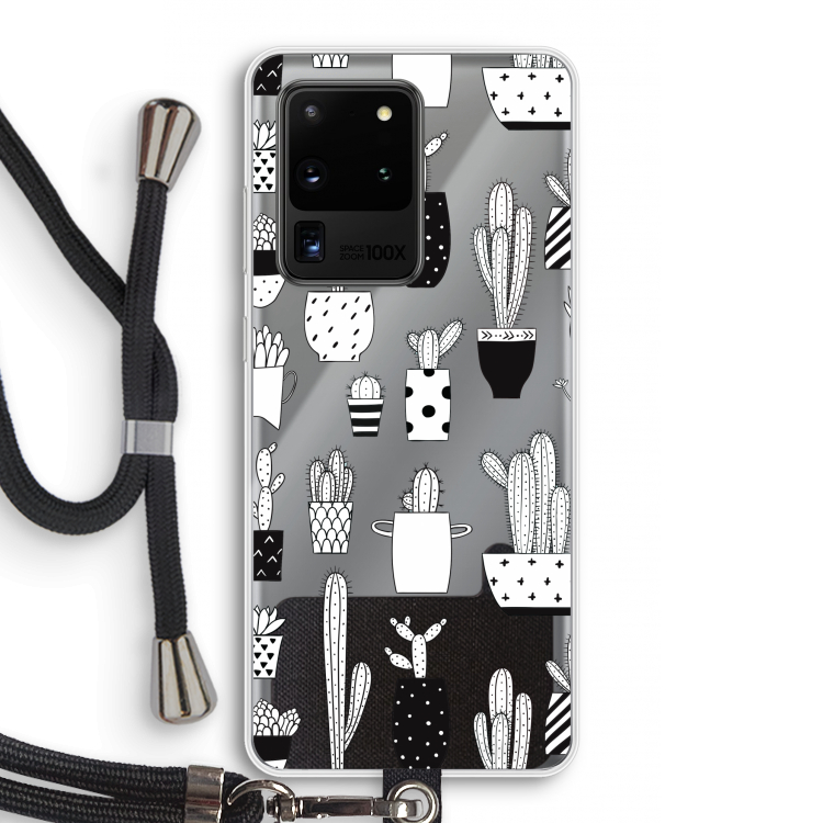 Cactusmotief: Samsung Galaxy S20 Ultra Transparant Hoesje met koord