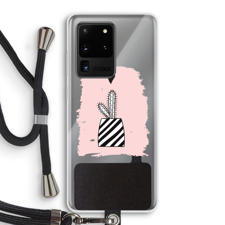 Zwart-wit cactus: Samsung Galaxy S20 Ultra Transparant Hoesje met koord