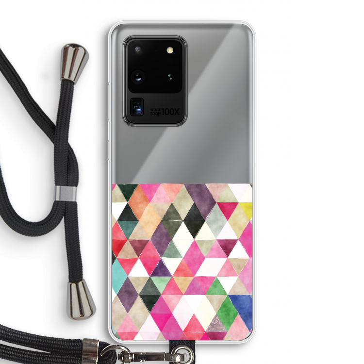 Gekleurde driehoekjes: Samsung Galaxy S20 Ultra Transparant Hoesje met koord