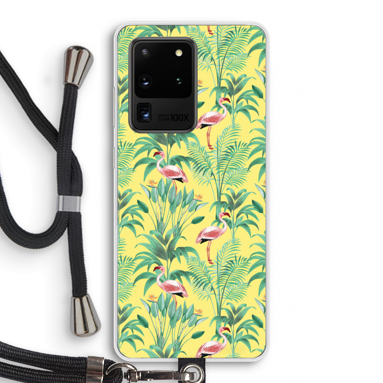 Flamingo party: Samsung Galaxy S20 Ultra Transparant Hoesje met koord