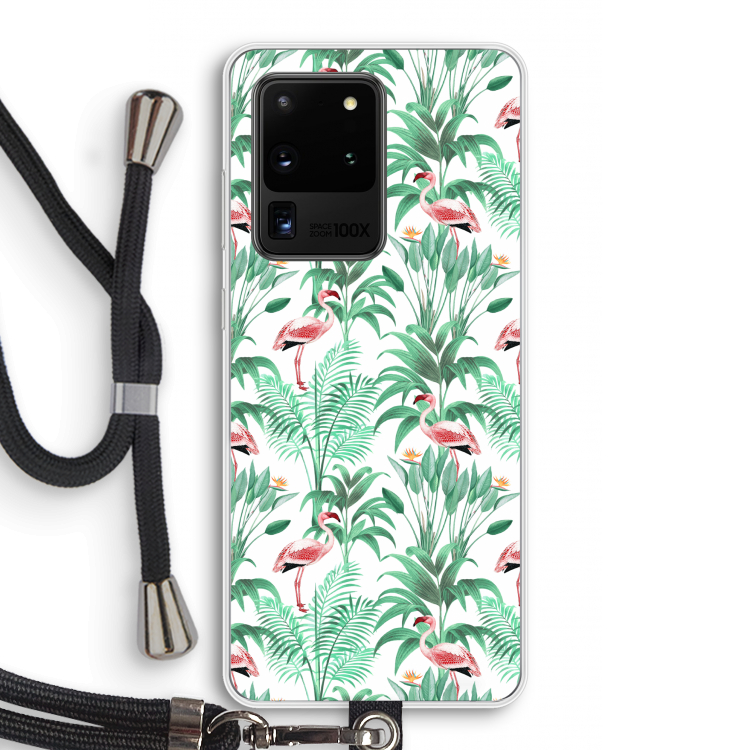 Flamingo bladeren: Samsung Galaxy S20 Ultra Transparant Hoesje met koord