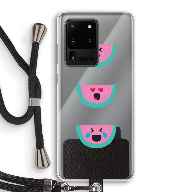 Smiley watermeloen: Samsung Galaxy S20 Ultra Transparant Hoesje met koord