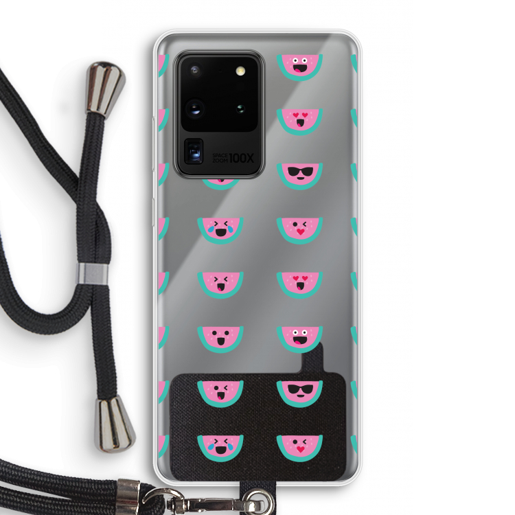 Smiley watermeloenprint: Samsung Galaxy S20 Ultra Transparant Hoesje met koord