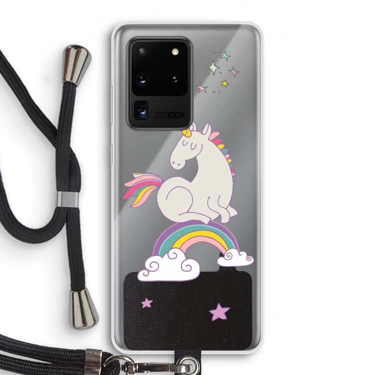 Regenboog eenhoorn: Samsung Galaxy S20 Ultra Transparant Hoesje met koord
