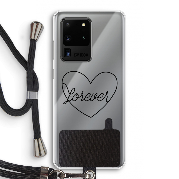 Forever heart black: Samsung Galaxy S20 Ultra Transparant Hoesje met koord