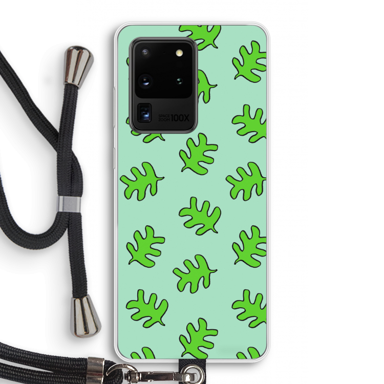 Groene blaadjes: Samsung Galaxy S20 Ultra Transparant Hoesje met koord