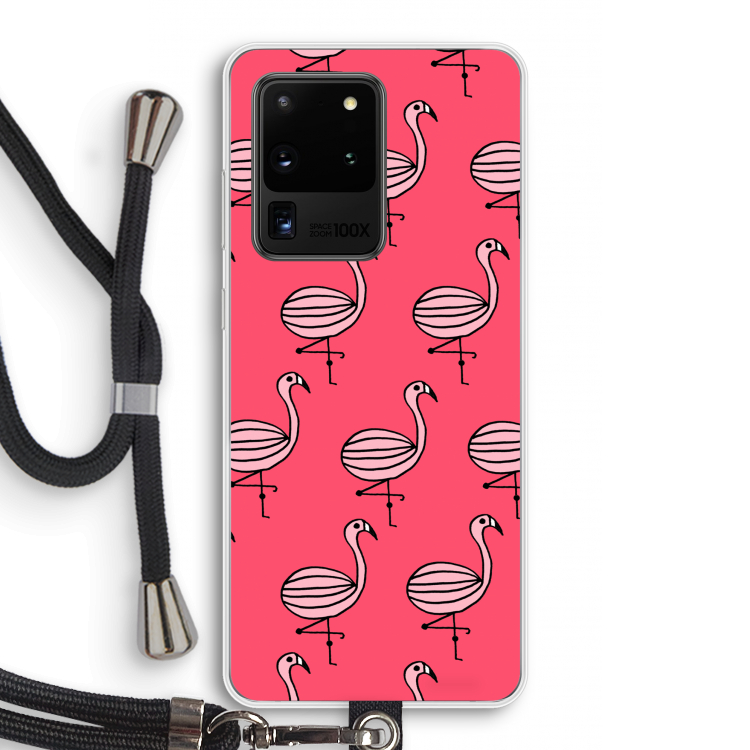 Flamingo: Samsung Galaxy S20 Ultra Transparant Hoesje met koord