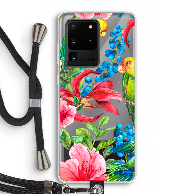Papegaaien: Samsung Galaxy S20 Ultra Transparant Hoesje met koord