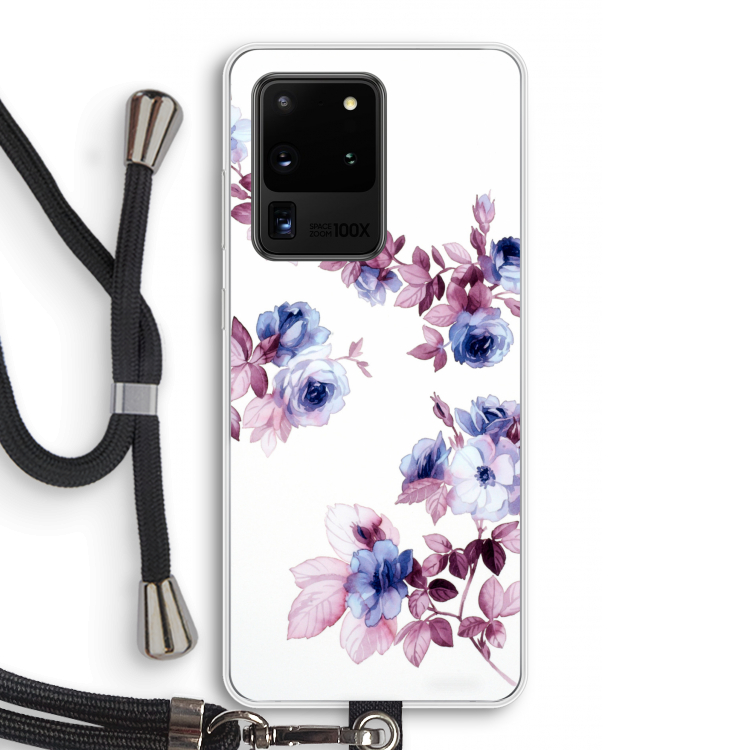 Waterverf bloemen: Samsung Galaxy S20 Ultra Transparant Hoesje met koord