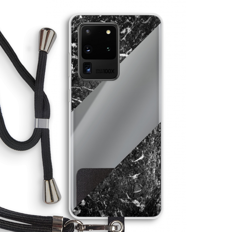 Zwart marmer: Samsung Galaxy S20 Ultra Transparant Hoesje met koord