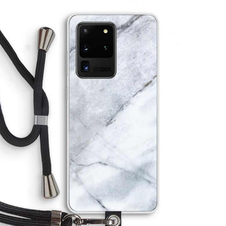 Witte marmer: Samsung Galaxy S20 Ultra Transparant Hoesje met koord