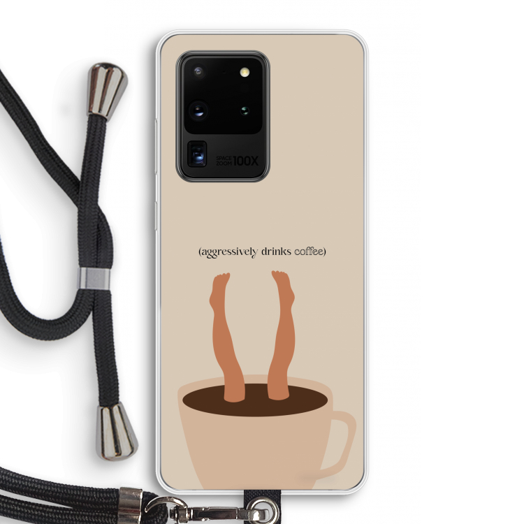 Aggressively drinks coffee: Samsung Galaxy S20 Ultra Transparant Hoesje met koord