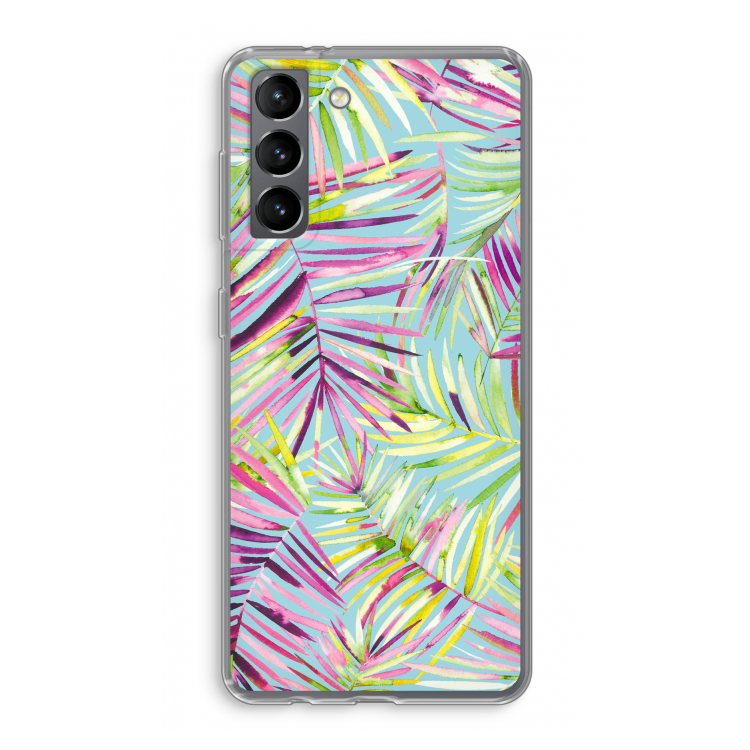 Tropical Palms Blue: Samsung Galaxy S21 Transparant Hoesje