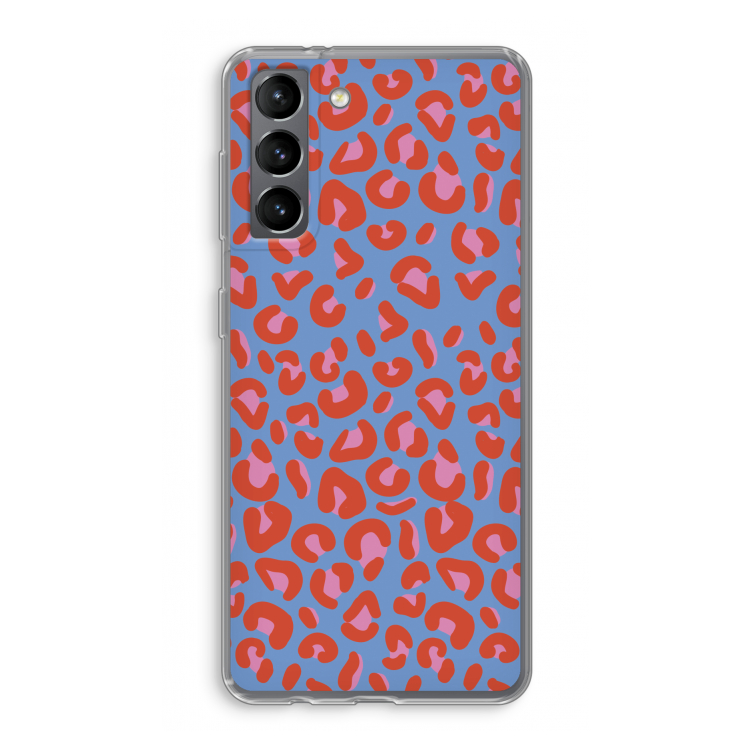 Leopard blue: Samsung Galaxy S21 Transparant Hoesje