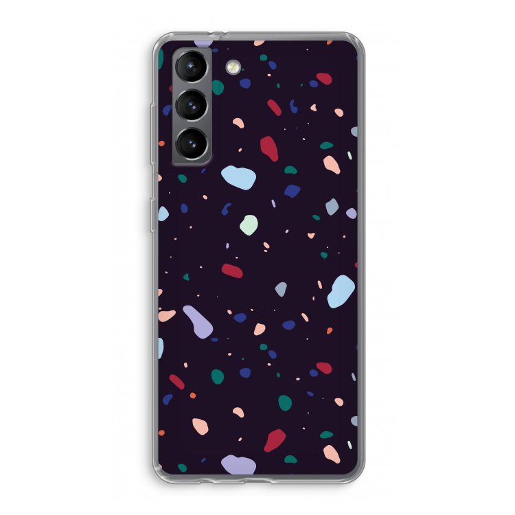 Dark Rounded Terrazzo: Samsung Galaxy S21 Transparant Hoesje