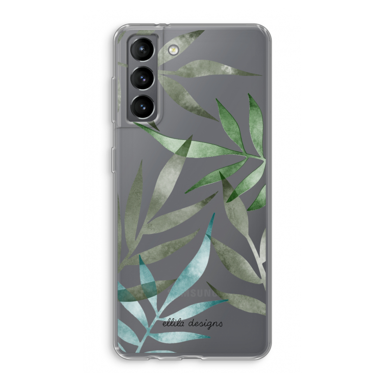 Tropical watercolor leaves: Samsung Galaxy S21 Transparant Hoesje