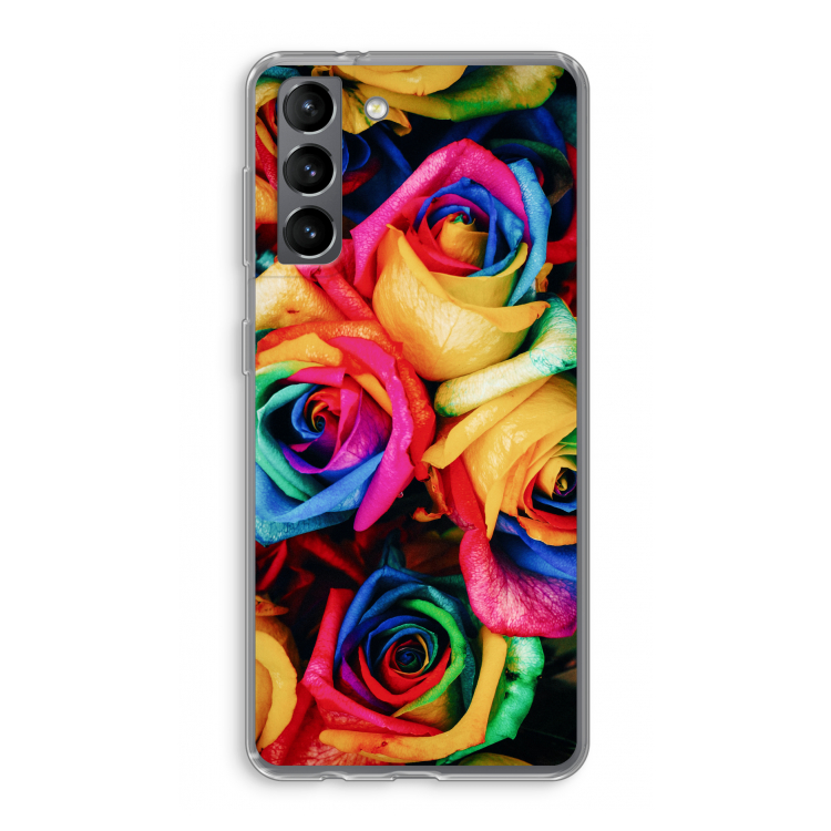 Neon bloemen: Samsung Galaxy S21 Transparant Hoesje