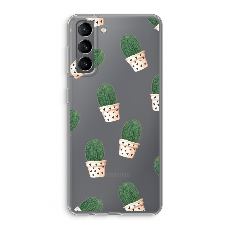 Cactusprint roze: Samsung Galaxy S21 Transparant Hoesje