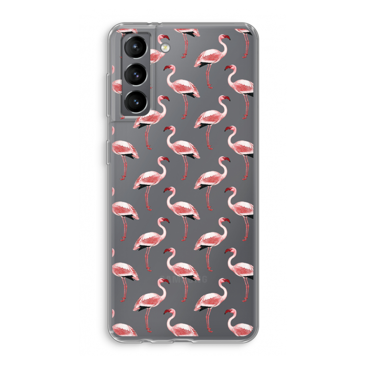 Flamingoprint groen: Samsung Galaxy S21 Transparant Hoesje