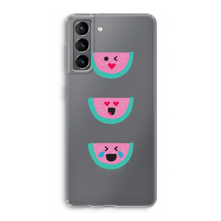 Smiley watermeloen: Samsung Galaxy S21 Transparant Hoesje