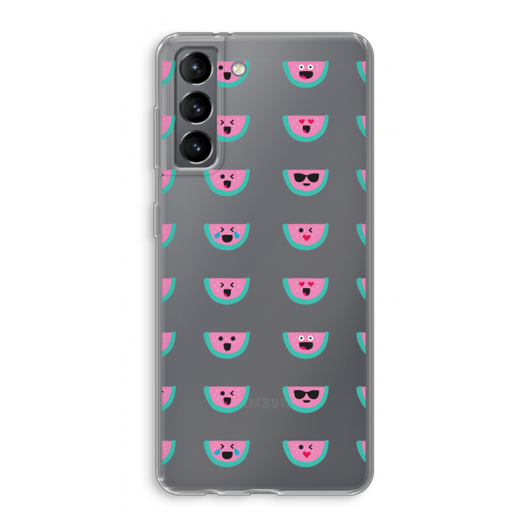 Smiley watermeloenprint: Samsung Galaxy S21 Transparant Hoesje