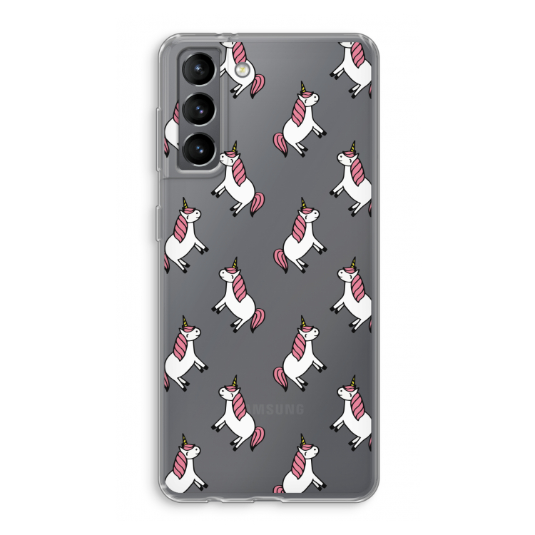 Eenhoorns overal: Samsung Galaxy S21 Transparant Hoesje