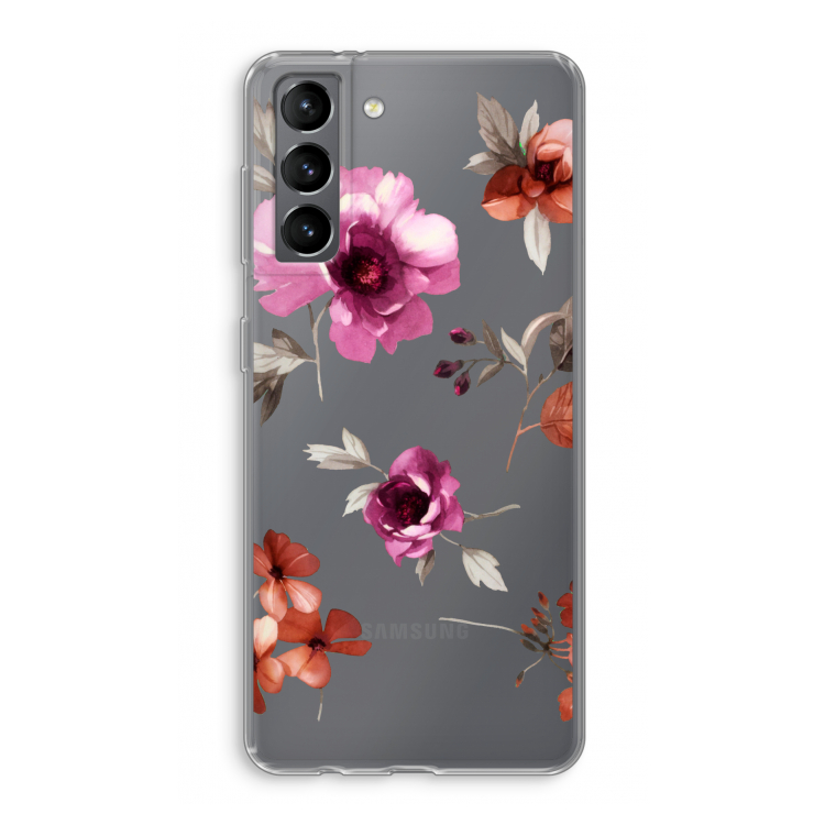 Geschilderde bloemen: Samsung Galaxy S21 Transparant Hoesje