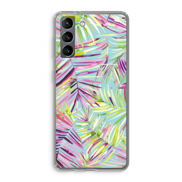 Tropical Palms Blue: Samsung Galaxy S21 Transparant Hoesje
