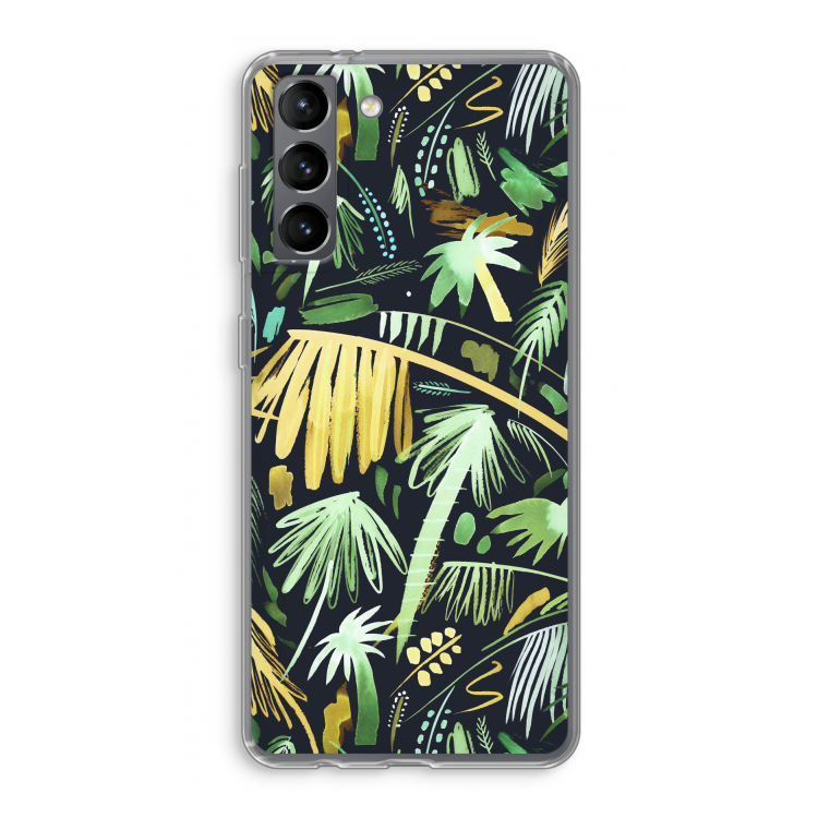 Tropical Palms Dark: Samsung Galaxy S21 Transparant Hoesje