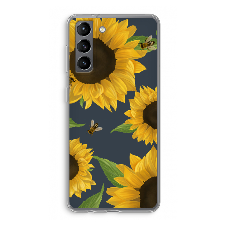 Sunflower and bees: Samsung Galaxy S21 Transparant Hoesje