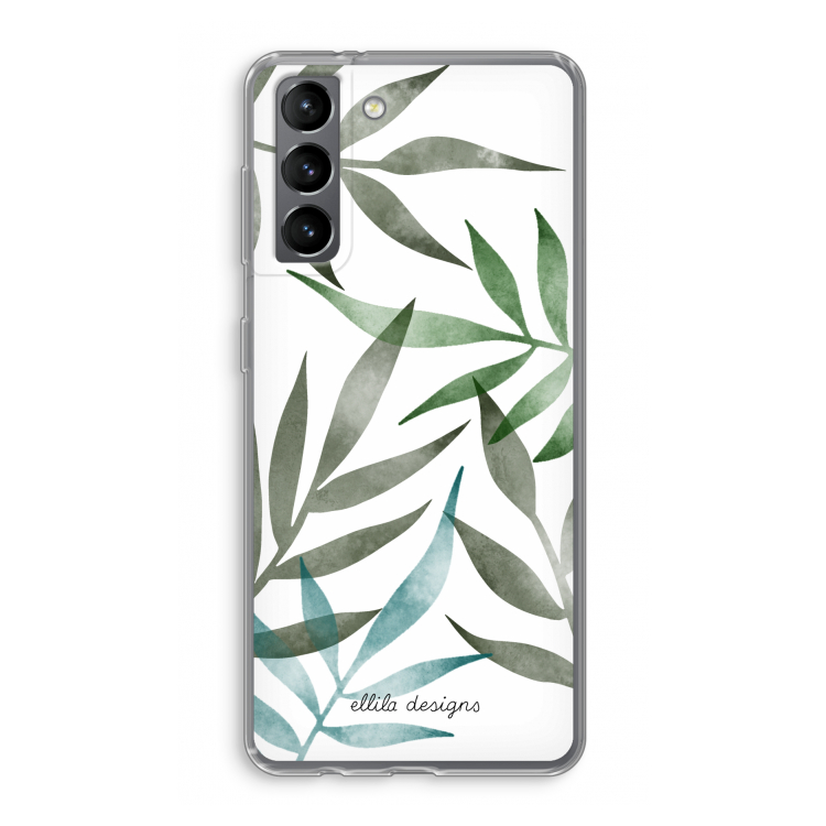 Tropical watercolor leaves: Samsung Galaxy S21 Transparant Hoesje