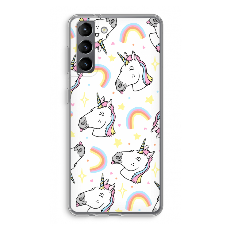Rainbow Unicorn: Samsung Galaxy S21 Transparant Hoesje