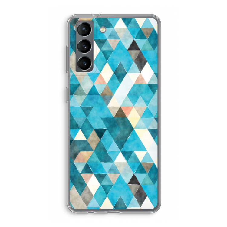 Gekleurde driehoekjes blauw: Samsung Galaxy S21 Transparant Hoesje