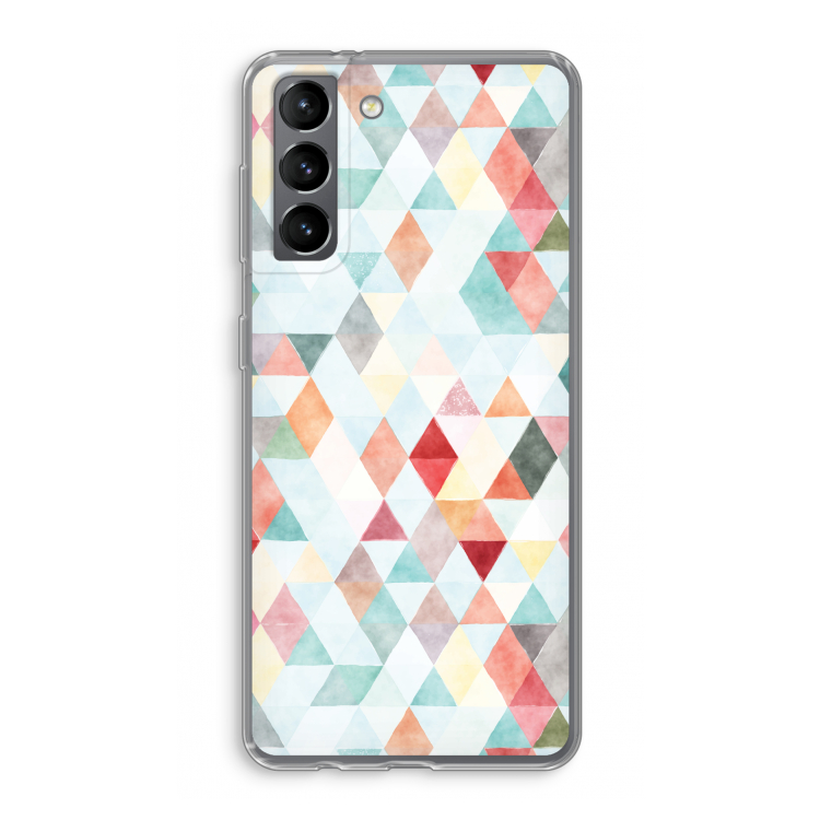 Gekleurde driehoekjes pastel: Samsung Galaxy S21 Transparant Hoesje