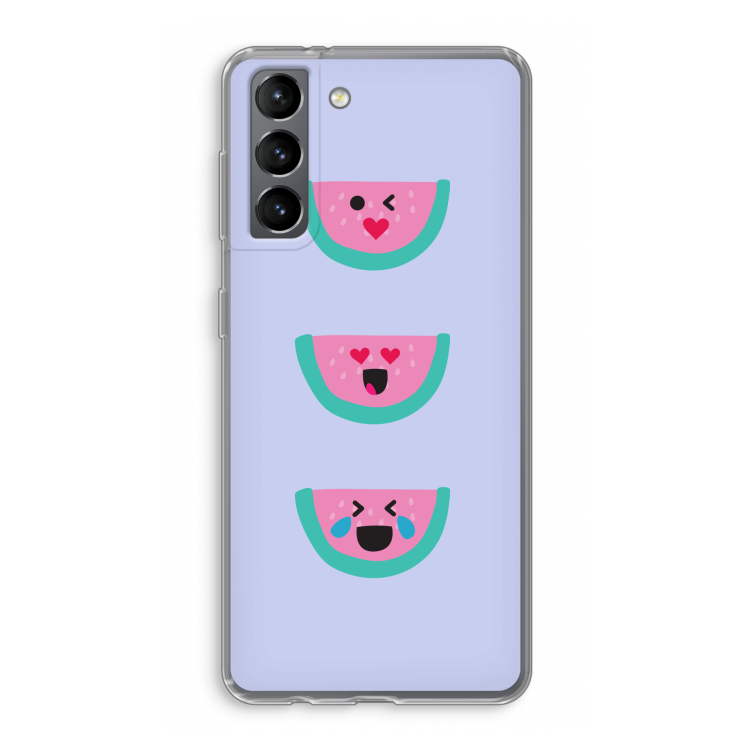 Smiley watermeloen: Samsung Galaxy S21 Transparant Hoesje