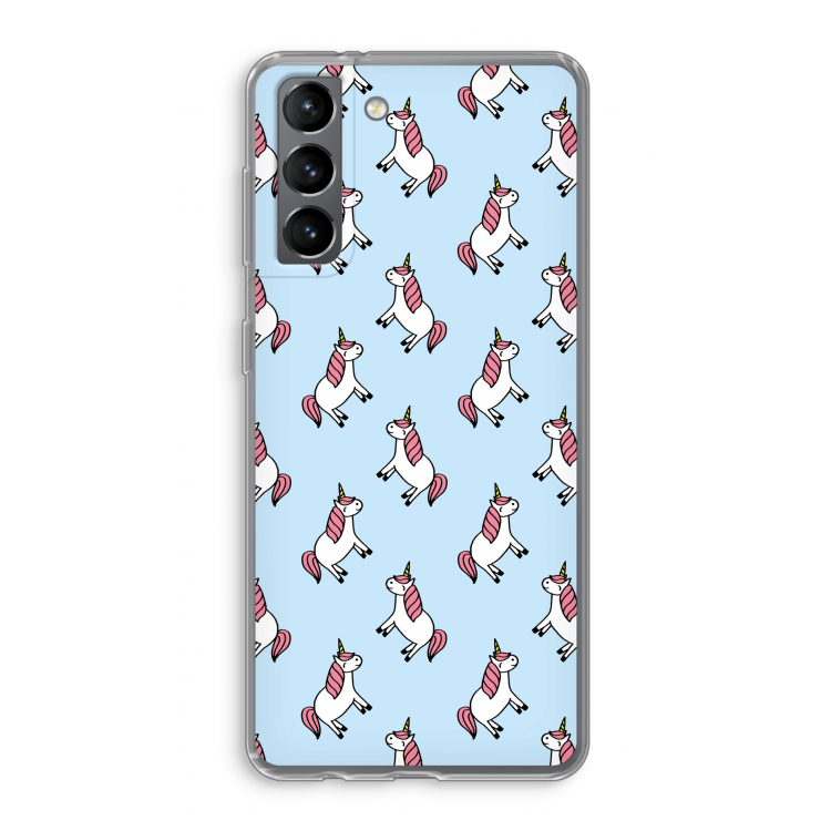Eenhoorns overal: Samsung Galaxy S21 Transparant Hoesje