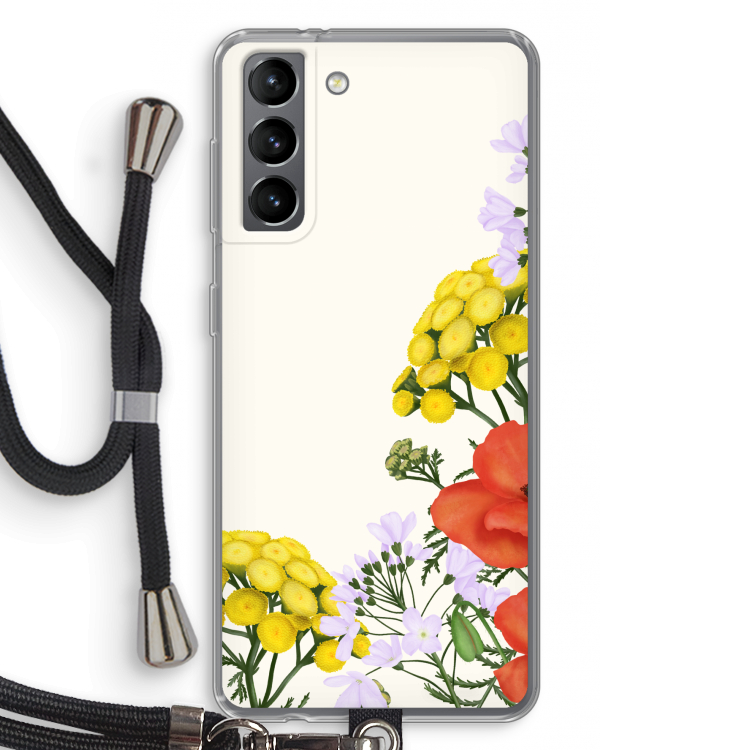 Wilde bloemen: Samsung Galaxy S21 Transparant Hoesje met koord