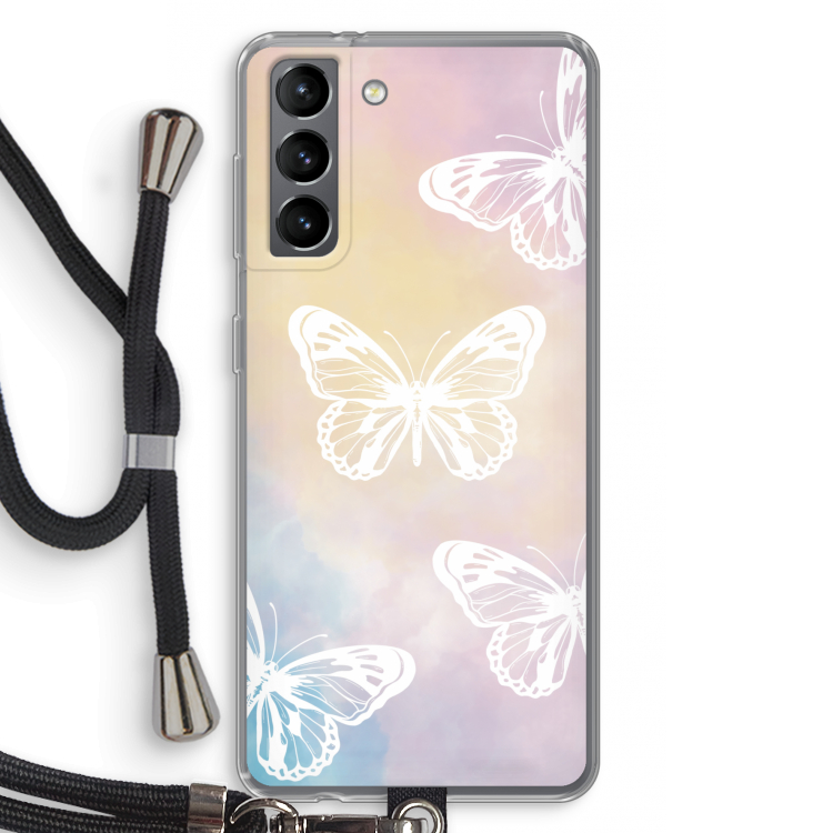 White butterfly: Samsung Galaxy S21 Transparant Hoesje met koord