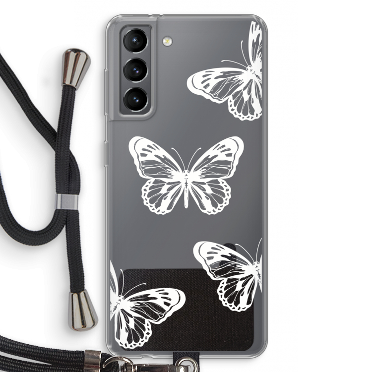 White butterfly: Samsung Galaxy S21 Transparant Hoesje met koord