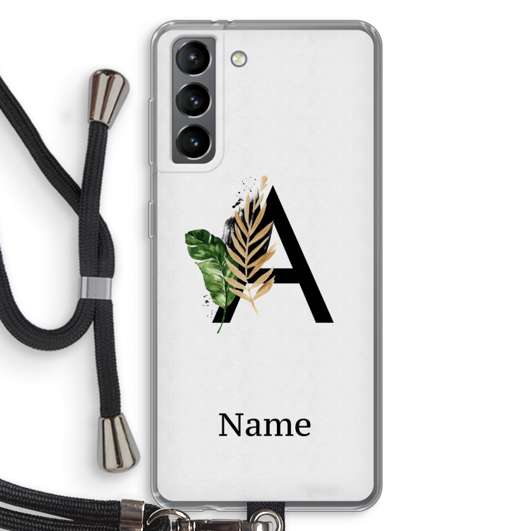 Charcoal Flora: Samsung Galaxy S21 Transparant Hoesje met koord