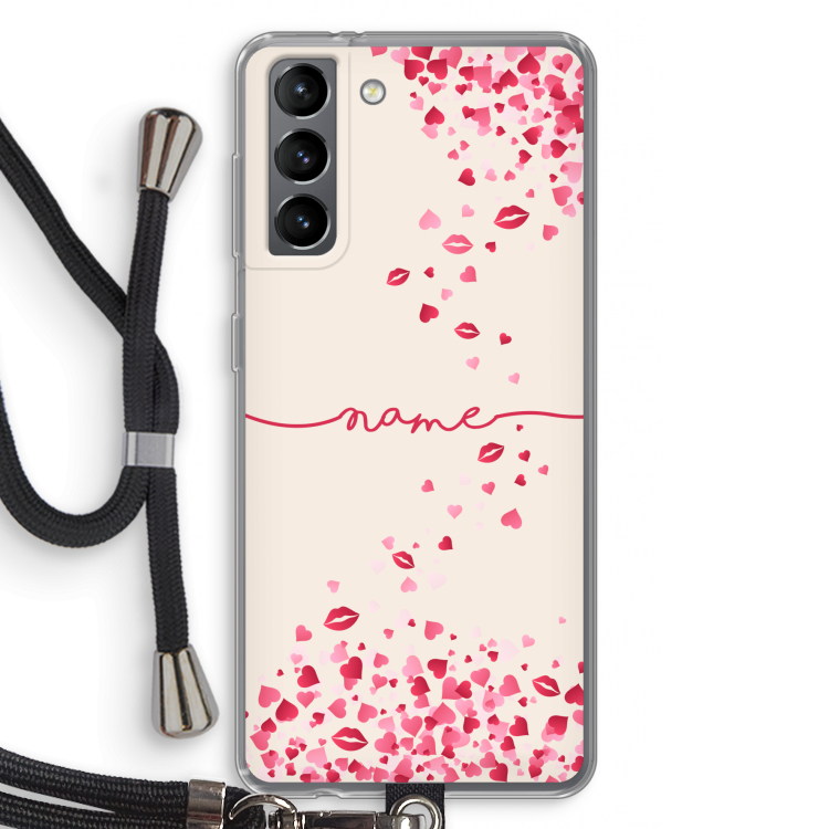 Hartjes en kusjes: Samsung Galaxy S21 Transparant Hoesje met koord