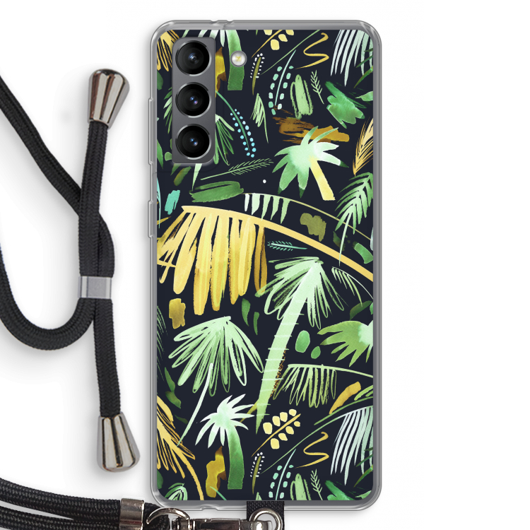 Tropical Palms Dark: Samsung Galaxy S21 Transparant Hoesje met koord