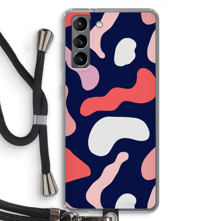 Memphis Shapes Pink: Samsung Galaxy S21 Transparant Hoesje met koord