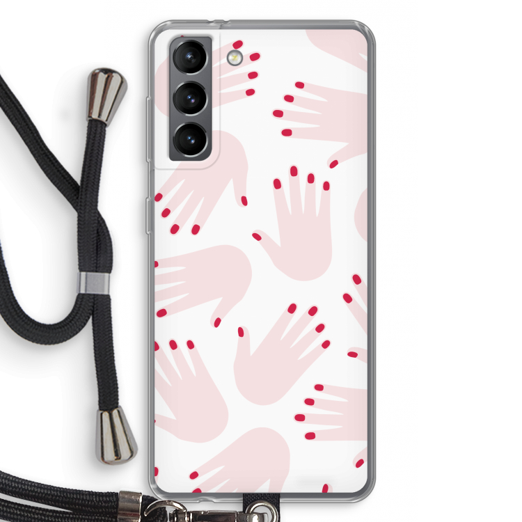 Hands pink: Samsung Galaxy S21 Transparant Hoesje met koord
